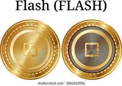 Set of physical golden coin Flash (FLASH), digital cryptocurrency. Flash icon set. Vector illustration isolated on white background.