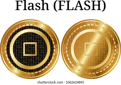 Set of physical golden coin Flash (FLASH), digital cryptocurrency. Flash (FLASH) icon set. Vector illustration isolated on white background.