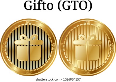 Set of physical golden coin Gifto (GTO), digital cryptocurrency. Gifto (GTO) icon set. Vector illustration isolated on white background.