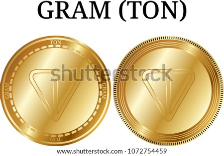 Set of physical golden coin GRAM (TON), digital cryptocurrency. GRAM (TON) icon set. Vector illustration isolated on white background.
