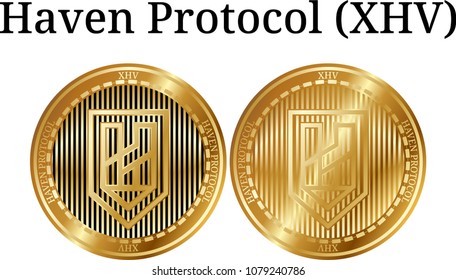 Set of physical golden coin Haven Protocol (XHV), digital cryptocurrency. Haven Protocol (XHV) icon set. Vector illustration isolated on white background.