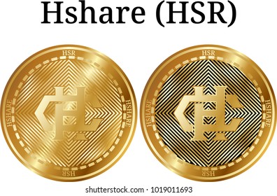 Set of physical golden coin Hshare (HSR), digital cryptocurrency. Hshare (HSR) icon set. Vector illustration isolated on white background.