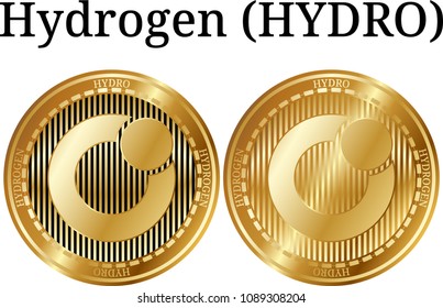 Set of physical golden coin Hydrogen (HYDRO), digital cryptocurrency. Hydrogen (HYDRO) icon set. Vector illustration isolated on white background.