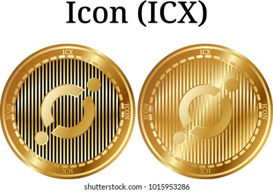Set of physical golden coin Icon (ICX), digital cryptocurrency. Icon (ICX) icon set. Vector illustration isolated on white background.