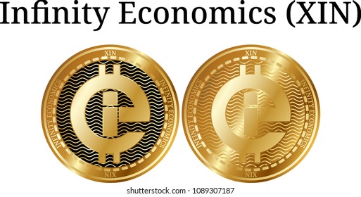 Set of physical golden coin Infinity Economics (XIN), digital cryptocurrency. Infinity Economics (XIN) icon set. Vector illustration isolated on white background.