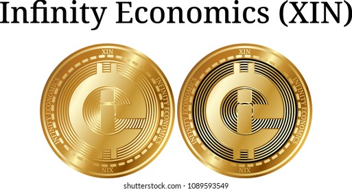 Set of physical golden coin Infinity Economics (XIN), digital cryptocurrency. Infinity Economics (XIN) icon set. Vector illustration isolated on white background.
