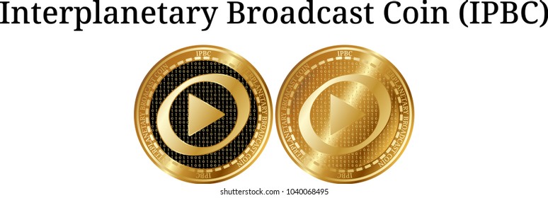 Set of physical golden coin Interplanetary Broadcast Coin (IPBC), digital cryptocurrency. Interplanetary Broadcast Coin (IPBC) icon set. Vector illustration isolated on white background.