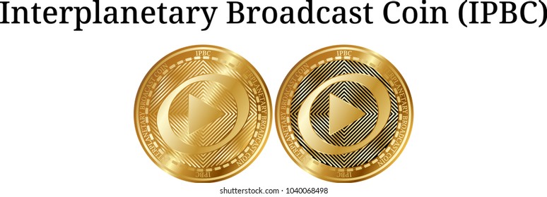 Set of physical golden coin Interplanetary Broadcast Coin (IPBC), digital cryptocurrency. Interplanetary Broadcast Coin (IPBC) icon set. Vector illustration isolated on white background.