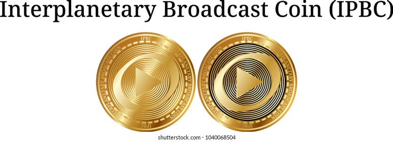 Set of physical golden coin Interplanetary Broadcast Coin (IPBC), digital cryptocurrency. Interplanetary Broadcast Coin (IPBC) icon set. Vector illustration isolated on white background.