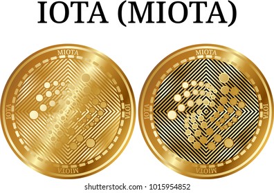 Set of physical golden coin Iota (MIOTA), digital cryptocurrency. Iota (MIOTA) icon set. Vector illustration isolated on white background.