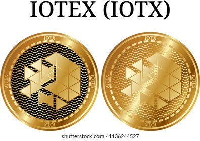 Set of physical golden coin IoTeX (IOTX), digital cryptocurrency.  icon set. Vector illustration isolated on white background.