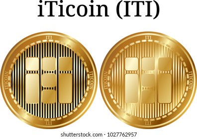 Set of physical golden coin iTicoin (ITI), digital cryptocurrency. iTicoin (ITI) icon set. Vector illustration isolated on white background.