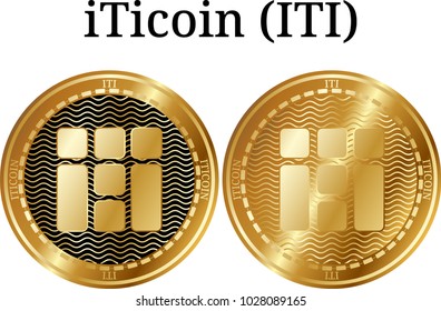 Set of physical golden coin iTicoin (ITI), digital cryptocurrency. iTicoin (ITI) icon set. Vector illustration isolated on white background.