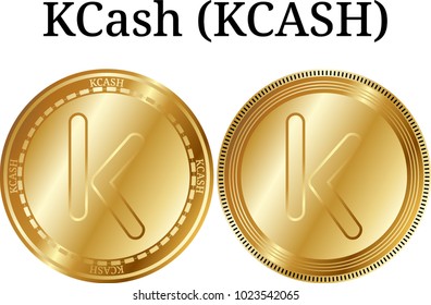 Set of physical golden coin KCash (KCASH), digital cryptocurrency. KCash (KCASH) icon set. Vector illustration isolated on white background.
