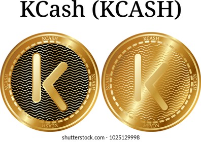 Set of physical golden coin KCash (KCASH), digital cryptocurrency. KCash (KCASH) icon set. Vector illustration isolated on white background.