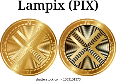 Set of physical golden coin Lampix (PIX), digital cryptocurrency. Lampix (PIX) icon set. Vector illustration isolated on white background.