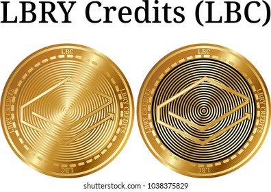 Set of physical golden coin LBRY Credits (LBC), digital cryptocurrency. LBRY Credits (LBC) icon set. Vector illustration isolated on white background.