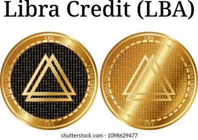 Set of physical golden coin Libra Credit (LBA), digital cryptocurrency. Libra Credit (LBA) icon set. Vector illustration isolated on white background.
