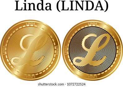 Set of physical golden coin Linda (LINDA), digital cryptocurrency. Linda (LINDA) icon set. Vector illustration isolated on white background.