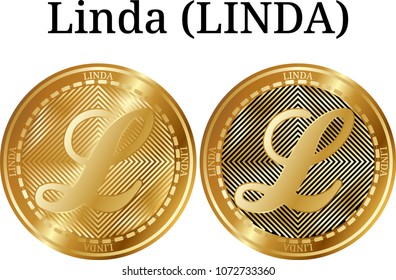 Set of physical golden coin Linda (LINDA), digital cryptocurrency. Linda (LINDA) icon set. Vector illustration isolated on white background.