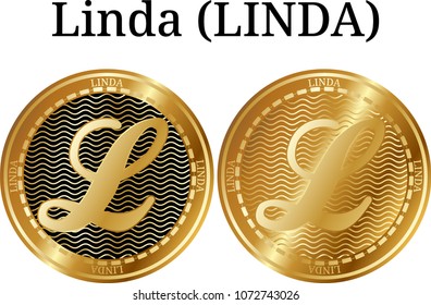 Set of physical golden coin Linda (LINDA), digital cryptocurrency. Linda (LINDA) icon set. Vector illustration isolated on white background.