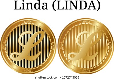 Set of physical golden coin Linda (LINDA), digital cryptocurrency. Linda (LINDA) icon set. Vector illustration isolated on white background.