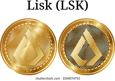 Set of physical golden coin Lisk (LSK), digital cryptocurrency. Lisk (LSK) icon set. Vector illustration isolated on white background.