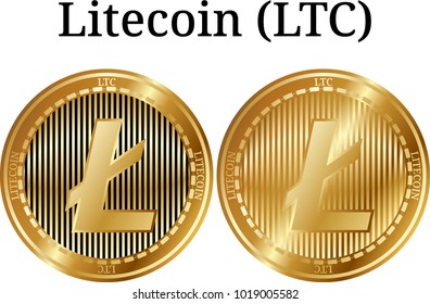 Set of physical golden coin Litecoin (LTC), digital cryptocurrency. Litecoin (LTC) icon set. Vector illustration isolated on white background.