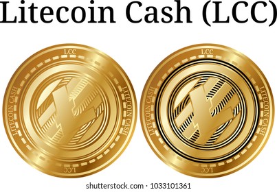 Set of physical golden coin Litecoin Cash (LCC), digital cryptocurrency. Litecoin Cash (LCC) icon set. Vector illustration isolated on white background.