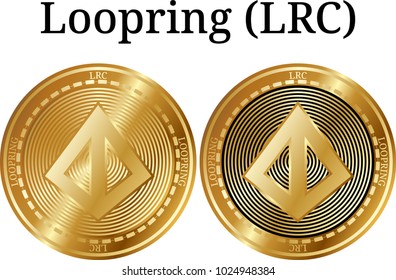 Set of physical golden coin Loopring (LRC), digital cryptocurrency. Loopring (LRC) icon set. Vector illustration isolated on white background.