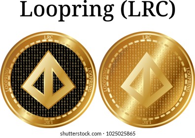 Set of physical golden coin Loopring (LRC), digital cryptocurrency. Loopring (LRC) icon set. Vector illustration isolated on white background.