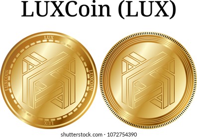 Set of physical golden coin LUXCoin (LUX), digital cryptocurrency. LUXCoin (LUX) icon set. Vector illustration isolated on white background.