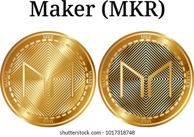 Set of physical golden coin Maker (MKR), digital cryptocurrency. Maker (MKR) icon set. Vector illustration isolated on white background.