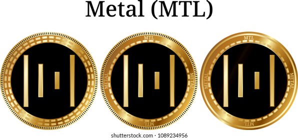 Set of physical golden coin Metal (MTL), digital cryptocurrency. Metal (MTL) icon set. Vector illustration isolated on white background.