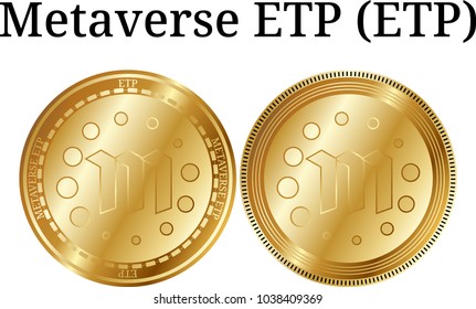 Set of physical golden coin Metaverse ETP (ETP), digital cryptocurrency. Metaverse ETP (ETP) icon set. Vector illustration isolated on white background.