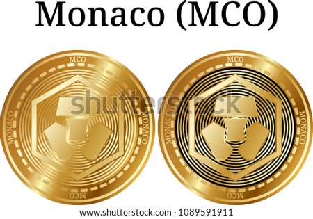 Set of physical golden coin Monaco (MCO), digital cryptocurrency. Monaco (MCO) icon set. Vector illustration isolated on white background. Stock photo © 