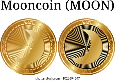 Set of physical golden coin Mooncoin (MOON), digital cryptocurrency. Mooncoin (MOON) icon set. Vector illustration isolated on white background.