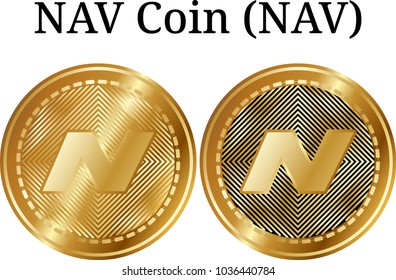 Set of physical golden coin NAV Coin (NAV), digital cryptocurrency. NAV Coin (NAV) icon set. Vector illustration isolated on white background.