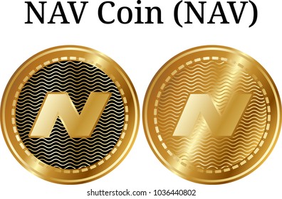 Set of physical golden coin NAV Coin (NAV), digital cryptocurrency. NAV Coin (NAV) icon set. Vector illustration isolated on white background.