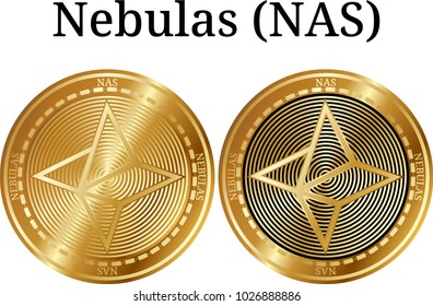 Set of physical golden coin Nebulas (NAS), digital cryptocurrency. Nebulas (NAS) icon set. Vector illustration isolated on white background.