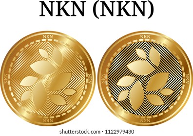 Set of physical golden coin NKN (NKN), digital cryptocurrency.  icon set. Vector illustration isolated on white background.