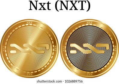 Set of physical golden coin Nxt (NXT), digital cryptocurrency. Nxt (NXT) icon set. Vector illustration isolated on white background.