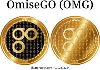 Set of physical golden coin OmiseGo (OMG), digital cryptocurrency. OmiseGo (OMG) icon set. Vector illustration isolated on white background.