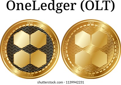 Set of physical golden coin OneLedger (OLT), digital cryptocurrency.  icon set. Vector illustration isolated on white background.