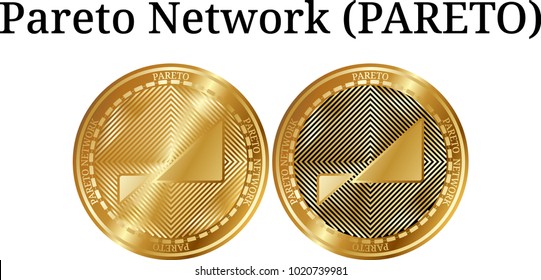 Set of physical golden coin Pareto Network (PARETO), digital cryptocurrency. Pareto Network (PARETO) icon set. Vector illustration isolated on white background.