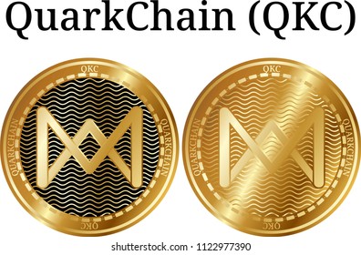 Set of physical golden coin QuarkChain (QKC), digital cryptocurrency.  icon set. Vector illustration isolated on white background.