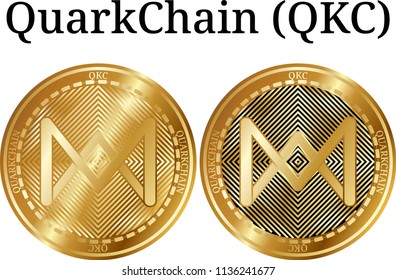 Set of physical golden coin QuarkChain (QKC), digital cryptocurrency.  icon set. Vector illustration isolated on white background.