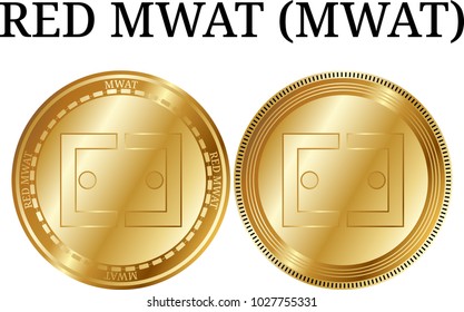 Set of physical golden coin RED MWAT (MWAT), digital cryptocurrency. RED MWAT (MWAT) icon set. Vector illustration isolated on white background.