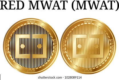 Set of physical golden coin RED MWAT (MWAT), digital cryptocurrency. RED MWAT (MWAT) icon set. Vector illustration isolated on white background.