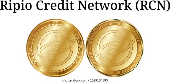Set of physical golden coin Ripio Credit Network (RCN), digital cryptocurrency. Ripio Credit Network (RCN) icon set. Vector illustration isolated on white background.